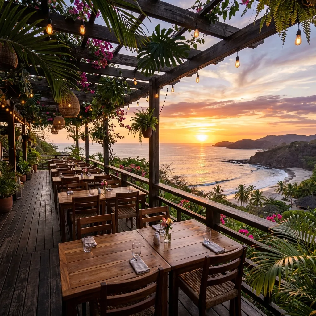 Restaurant terrace overlooking a Costa Rican Pacific sunset