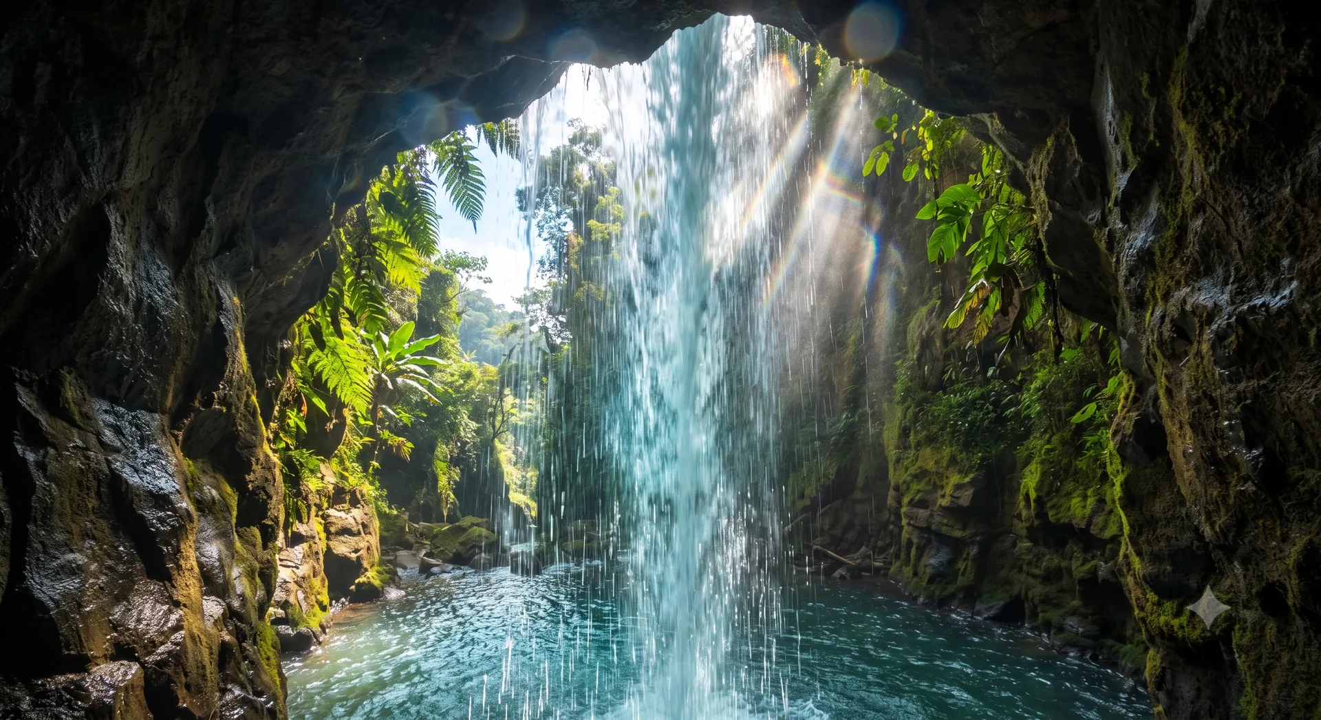Waterfall cave experience in Costa Rica rainforest
